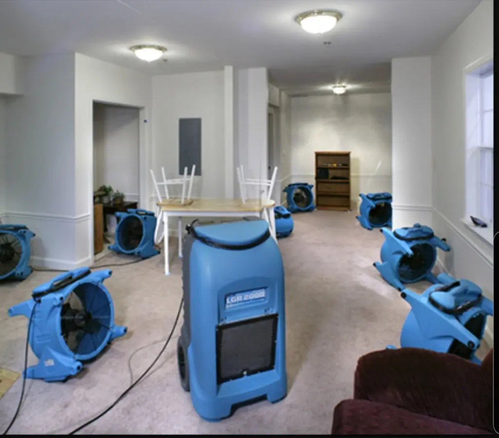 Air movers and dehumidifier setup for Water Damage Restoration in Fair Oaks